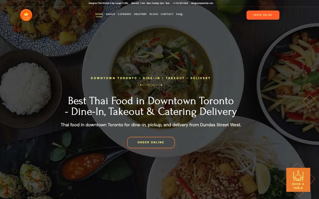 Evergreen Thai restaurant homepage design