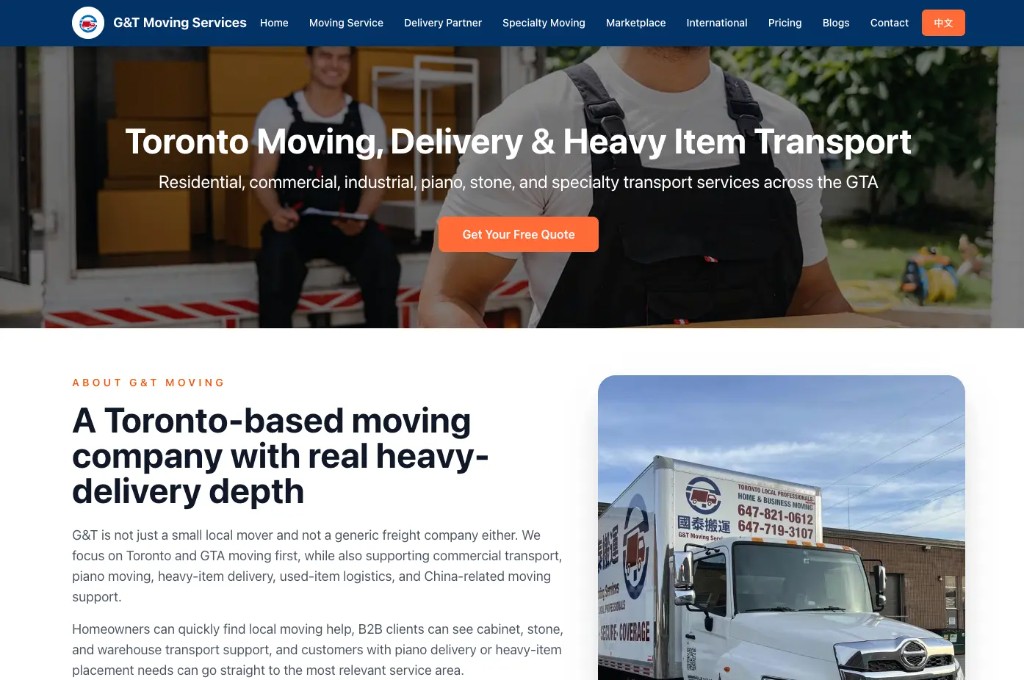G&T Moving Company website preview